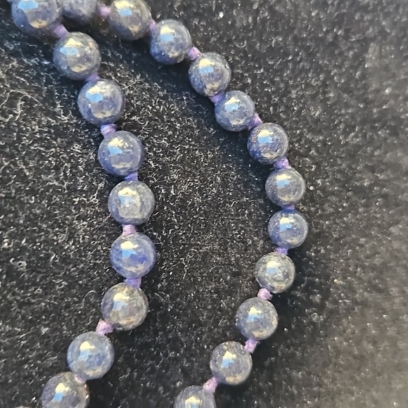 Hand Knotted Blue Stone Beaded Necklace - Picture 2 of 3